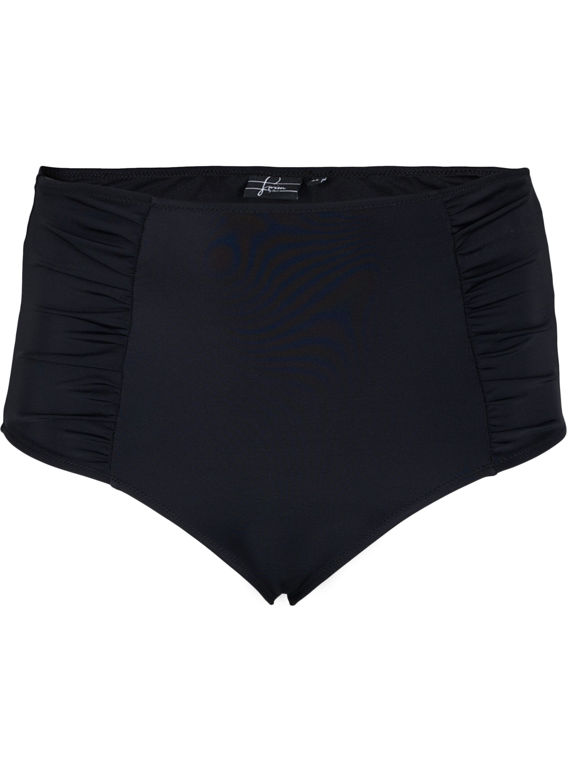 Zizzi Bikinibroekje met hoge taille en draperingen, Black, Packshot image number 0