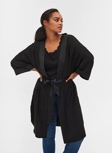 Kimono met striksluiting, Black, Model image number 0
