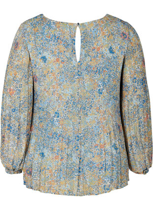 Geplooide blouse met bloemenprint, Light Blue Multi AOP, Packshot image number 1