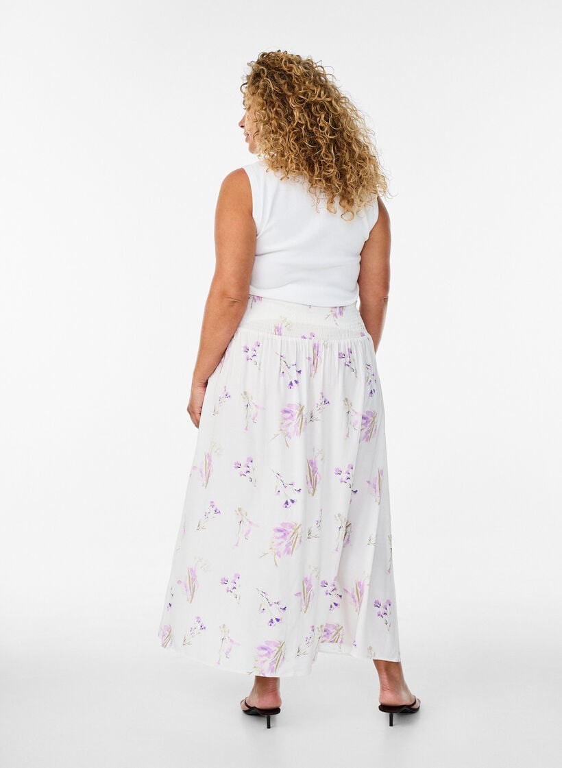 Viscose maxi-rok met smock, Wit, Model image number 2