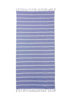 Gestreepte handdoek met franjes, Medium Blue Melange, Packshot image number 1