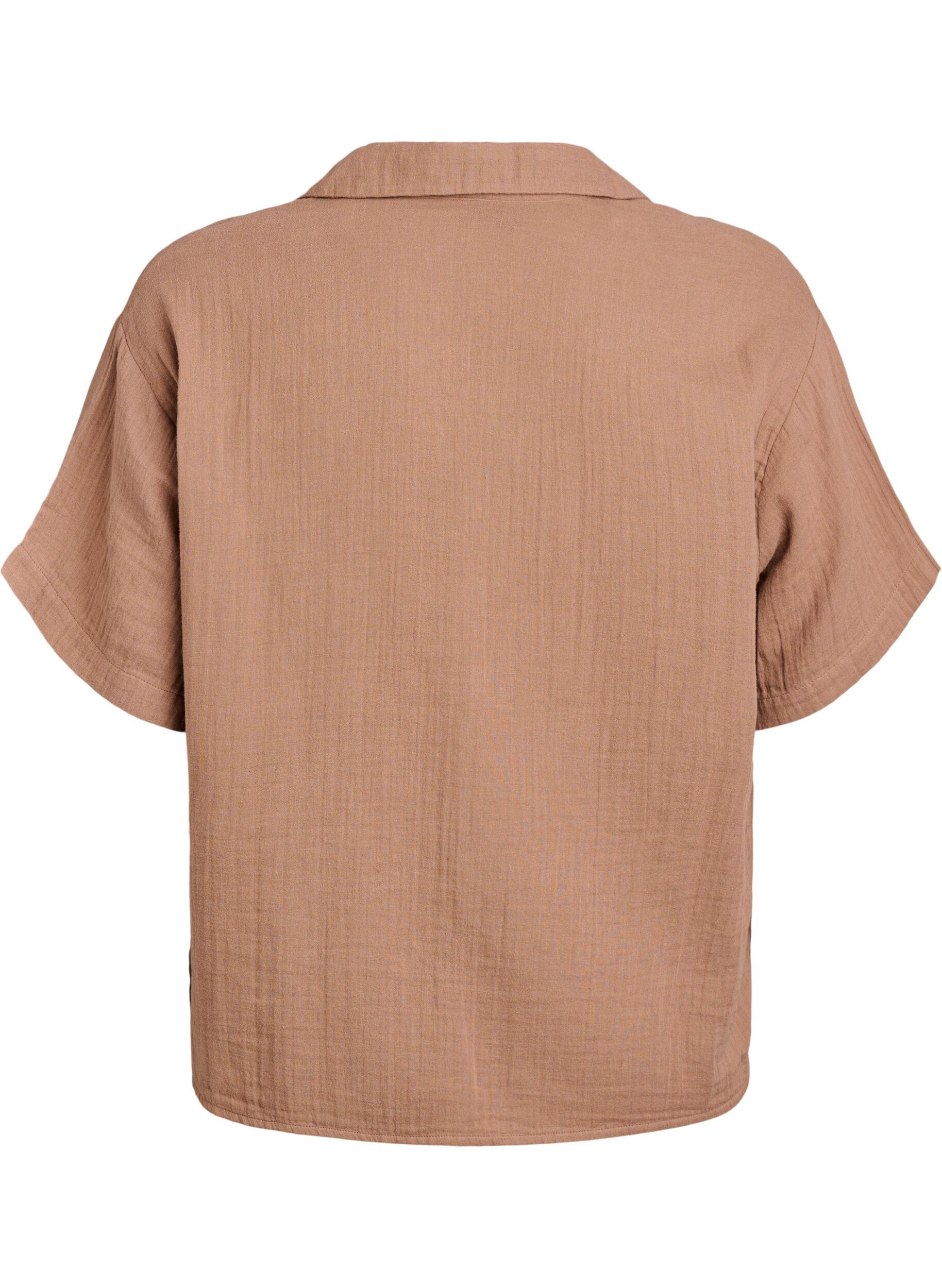 ZizziKatoenen mousseline blouse met korte mouwen, Bruin, Packshot image number 1