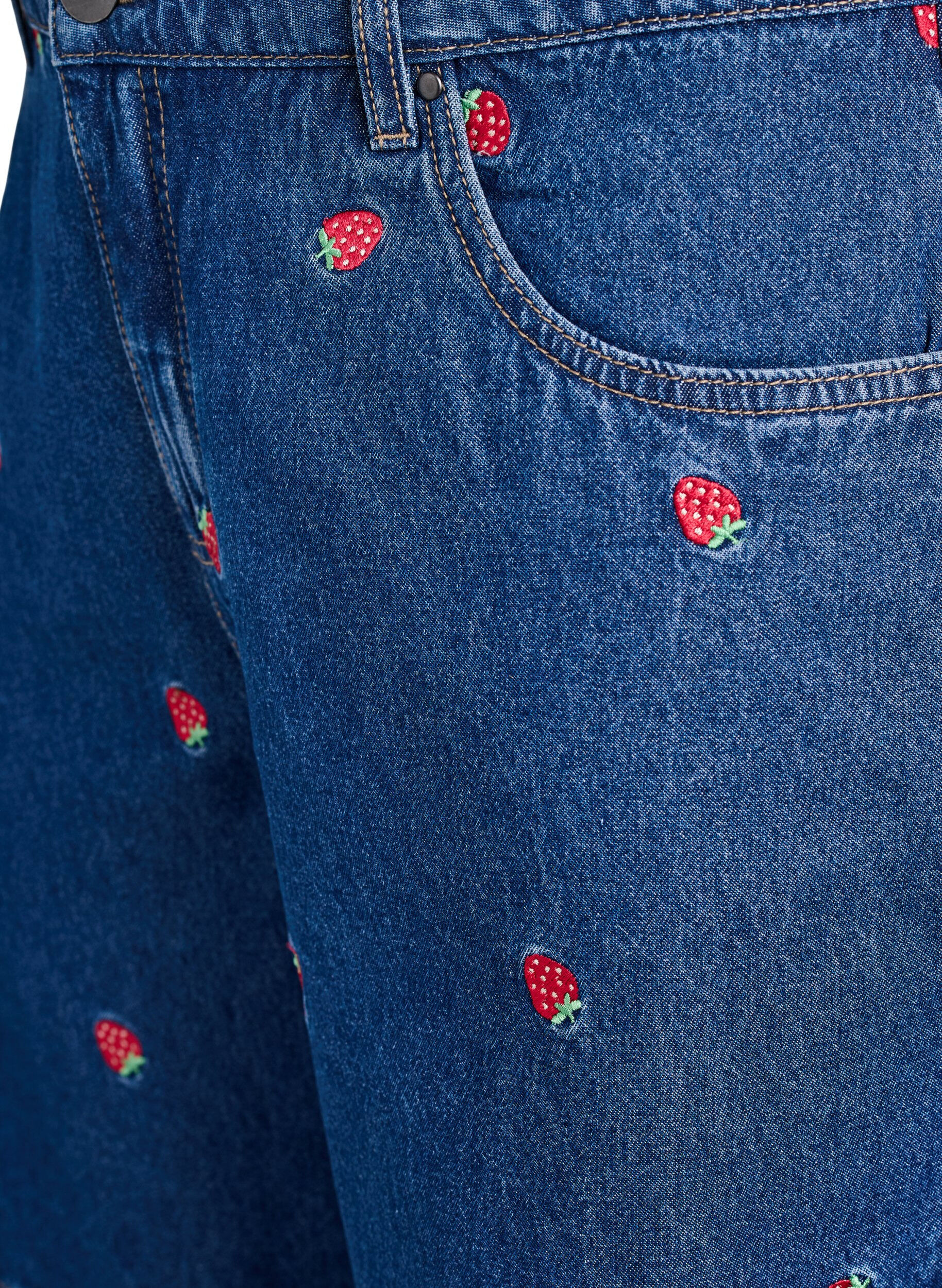 ZizziKorte spijkerbroek met geborduurde aardbeien, Blauw, Packshot image number 2