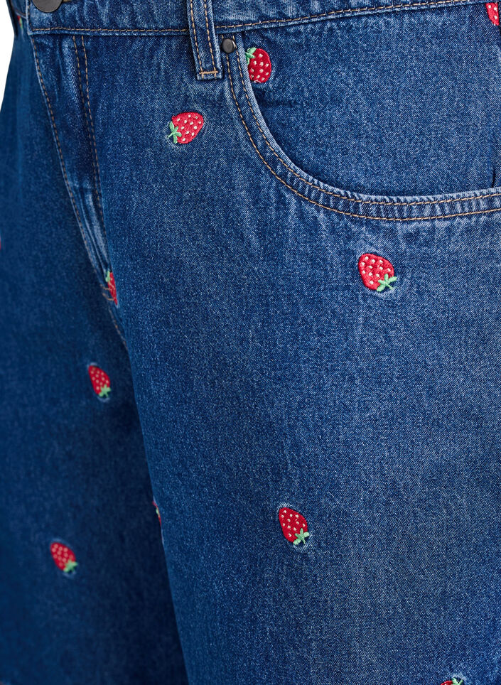 Korte spijkerbroek met geborduurde aardbeien, Blauw, Packshot image number 2
