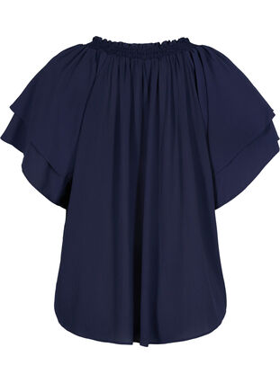 	 V-hals blouse met korte mouwen, Navy Blazer, Packshot image number 1