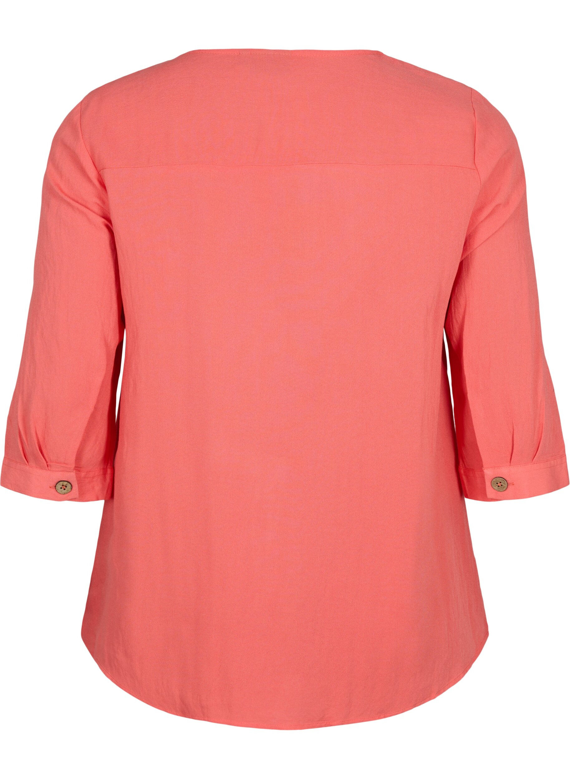 Zizzi Viscose blouse met knopen en v-hals, Deep Sea Coral, Packshot image number 1