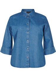 Denim shirt met strassteentjes en driekwartmouwen, Bl. Denim Rhinestone