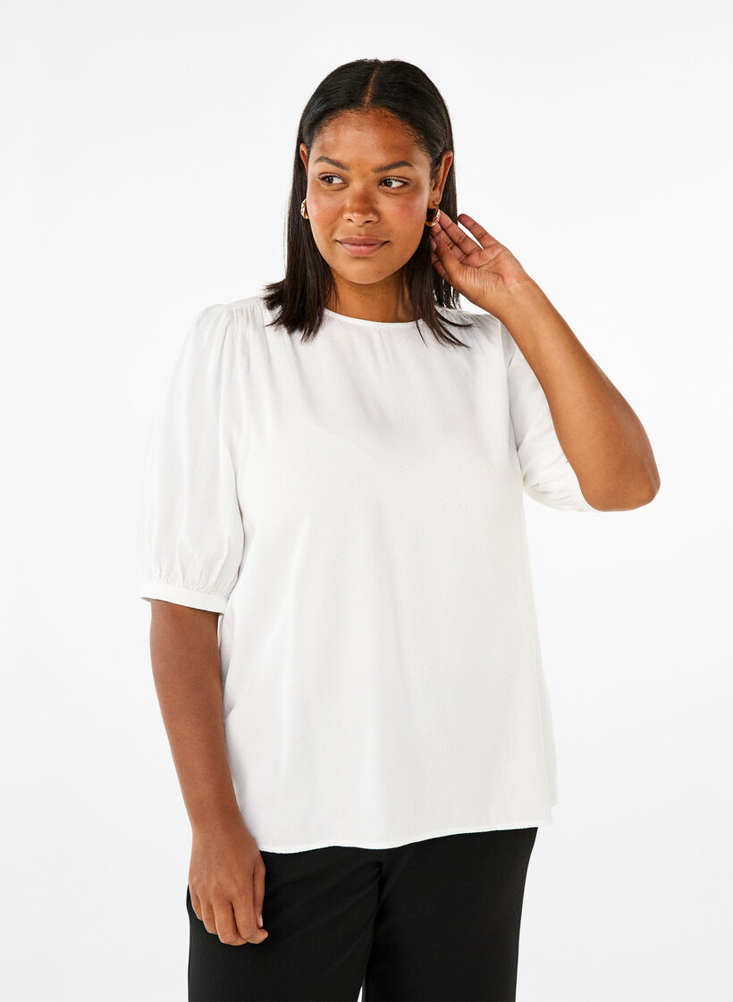 Blouse van viscose met halflange mouwen, Bright White, Model image number 0