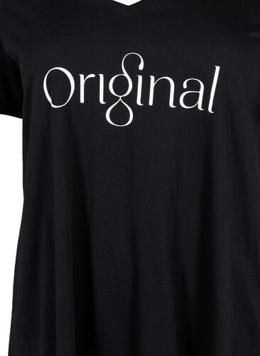 Katoenen t-shirt met tekstopdruk en v-hals, Black ORI, Packshot image number 2