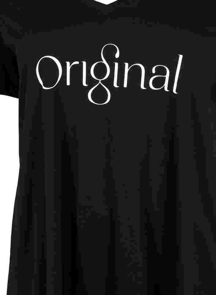 Katoenen t-shirt met tekstopdruk en v-hals, Black ORI, Packshot image number 2
