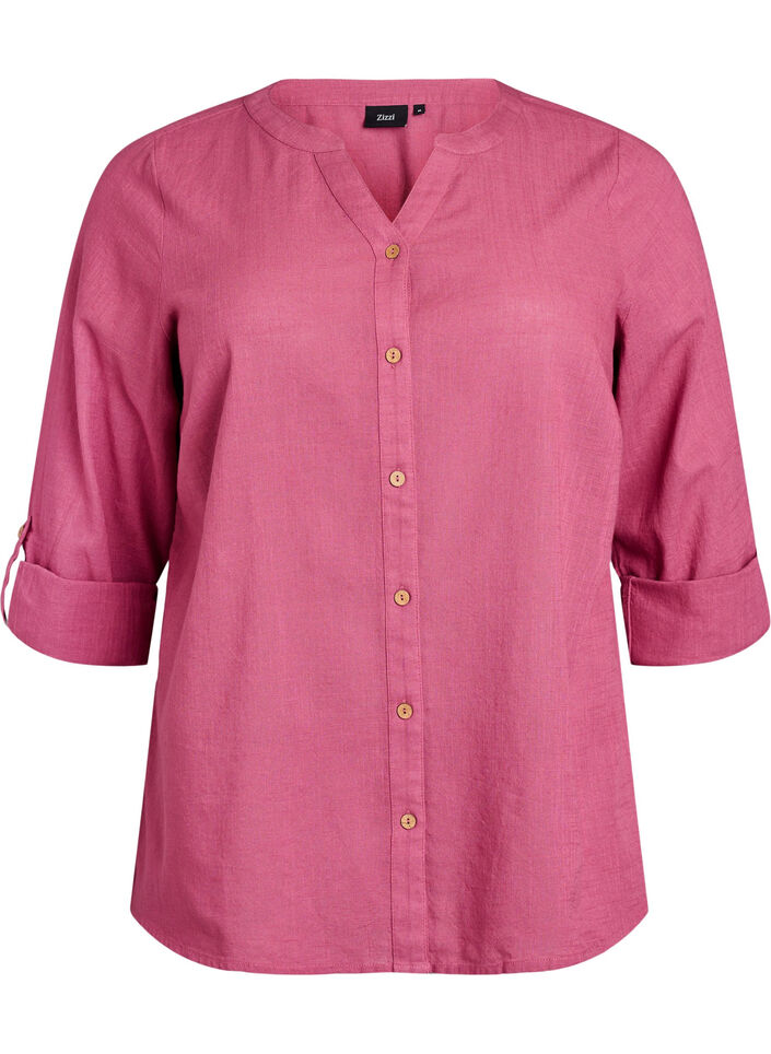 Katoenen blouse met een V-hals, Rood, Packshot image number 0