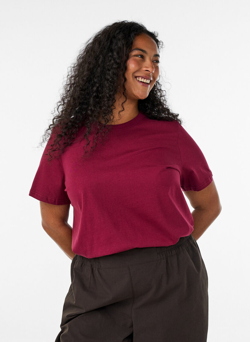 Basic katoenen T-shirt met ronde hals, Rood, Model image number 0