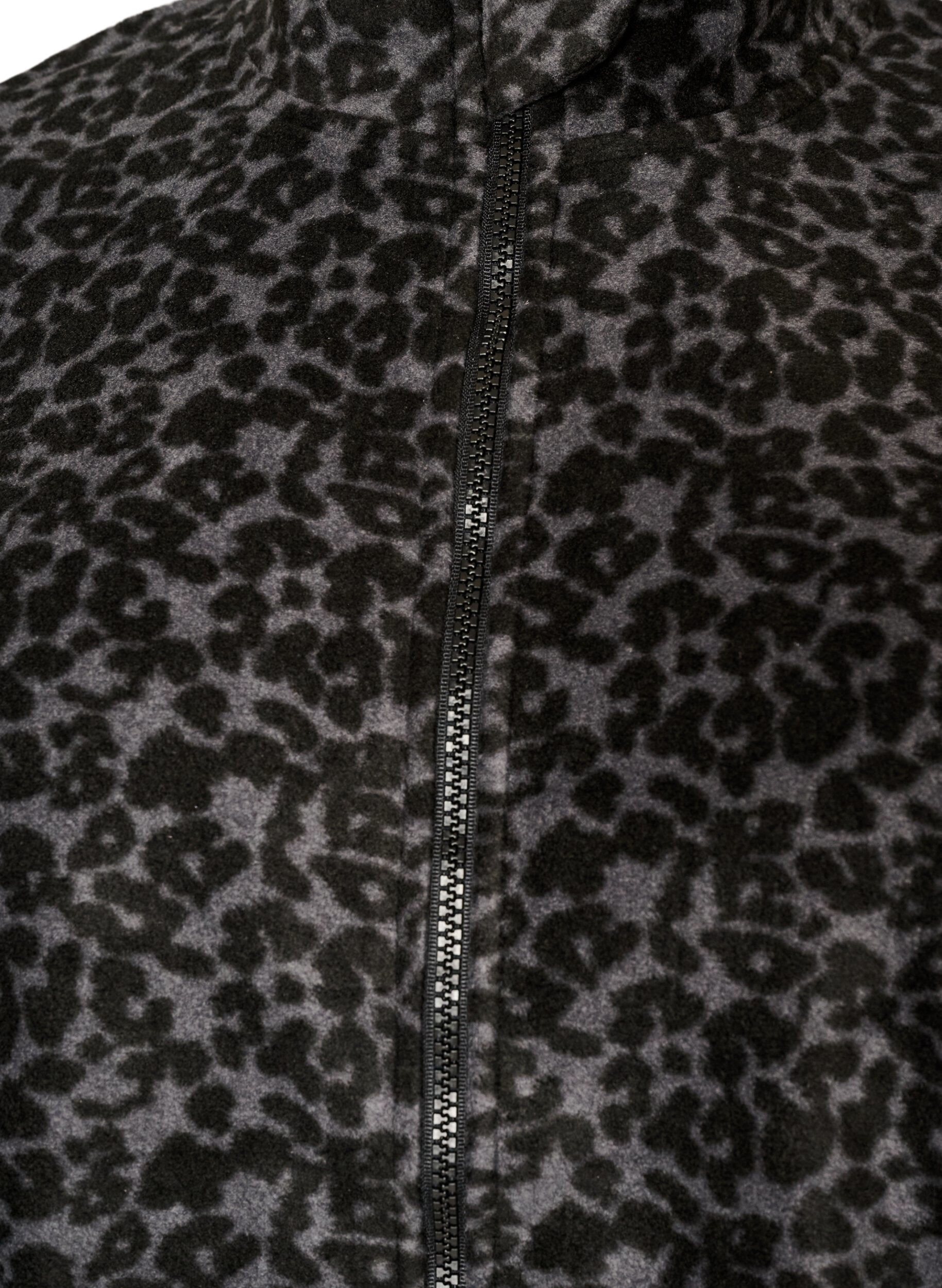 ZizziFleecejack met luipaardprint en een hoge kraag, Zwart, Packshot image number 2