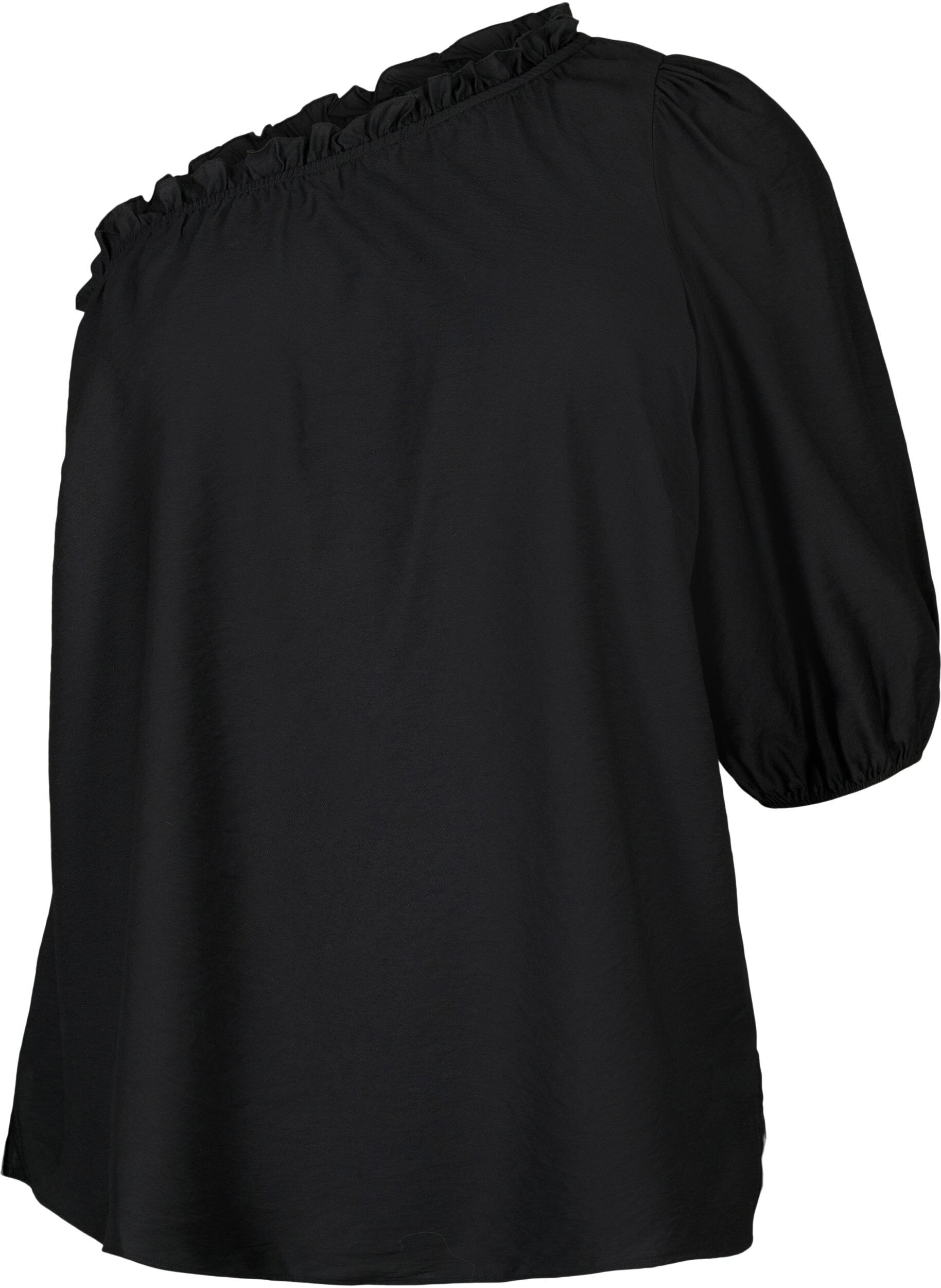 Zizzi One-shoulder blouse in viscose, Zwart, Packshot image number 0