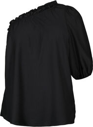 One-shoulder blouse in viscose, Black