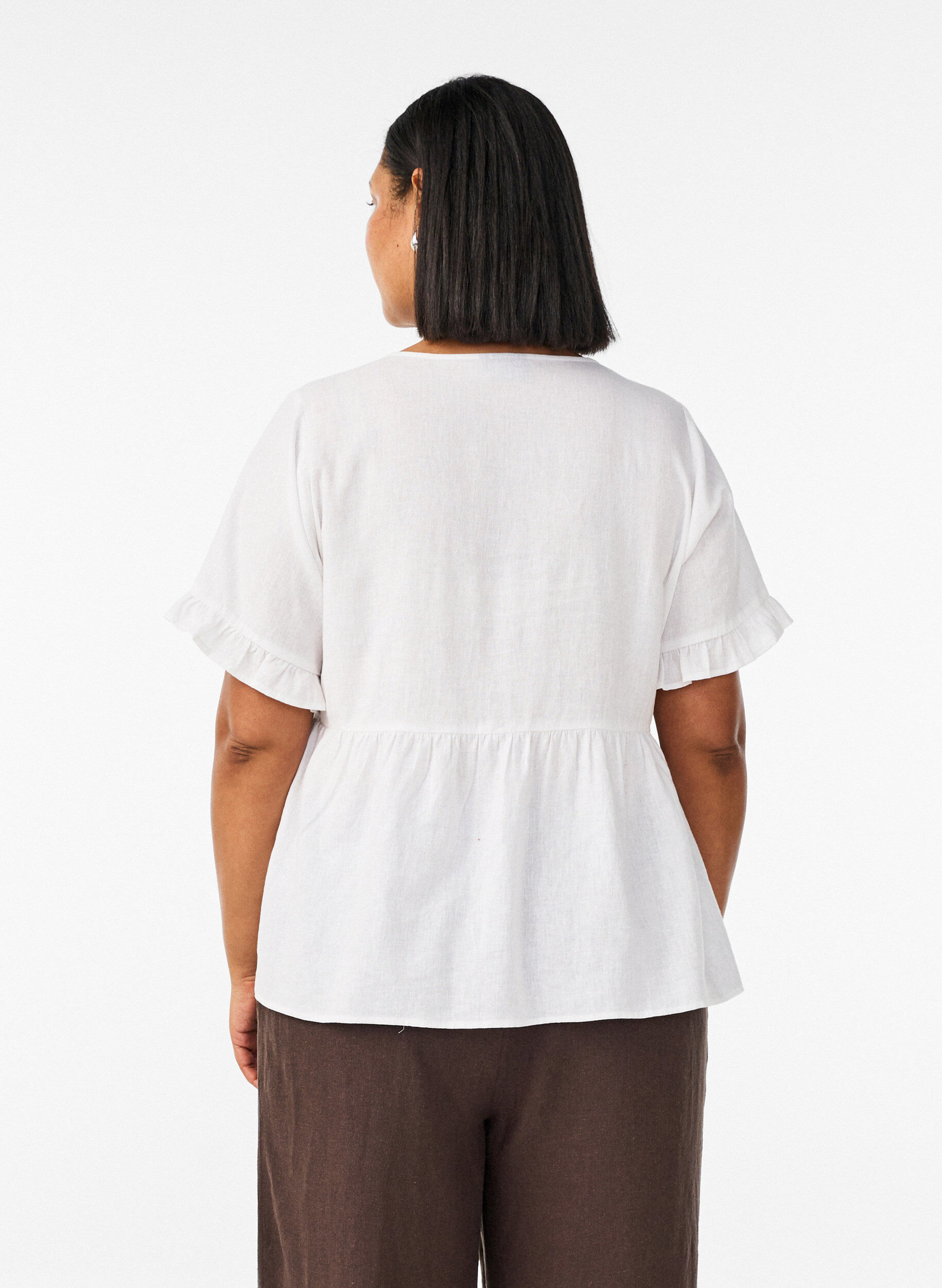 ZizziBlouse in linnen en viscose met een V-hals en knoopsluiting, Wit, Model image number 2