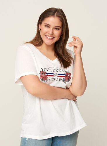 T-shirt met korte mouwen en print, Bright White, Model image number 0