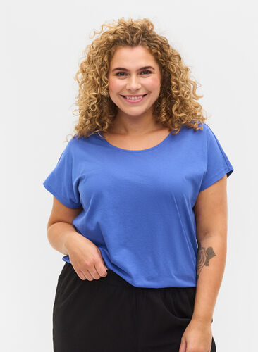 T-shirt met mix van katoen, Dazzling Blue, Model image number 0