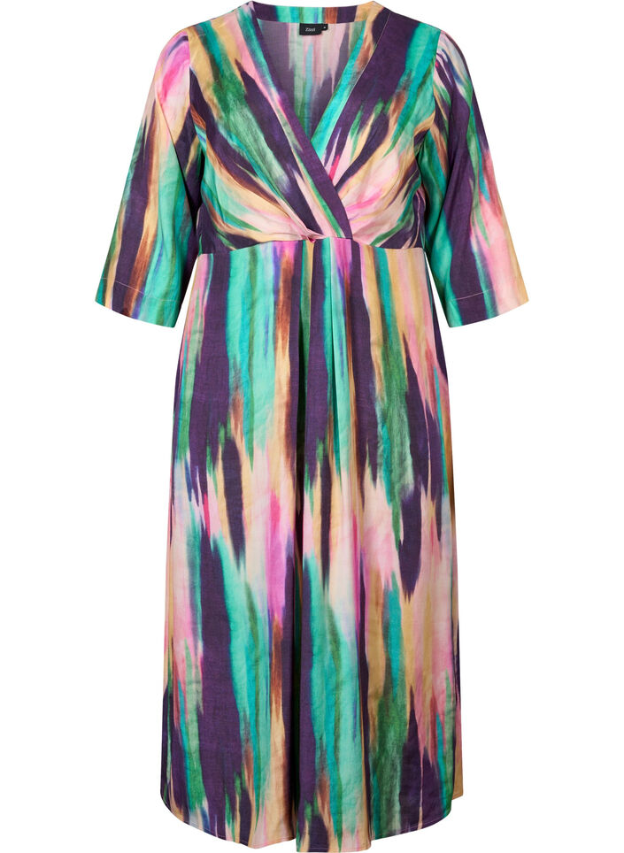 Midi-jurk met print en 3/4 mouwen, Purple AOP, Packshot image number 0