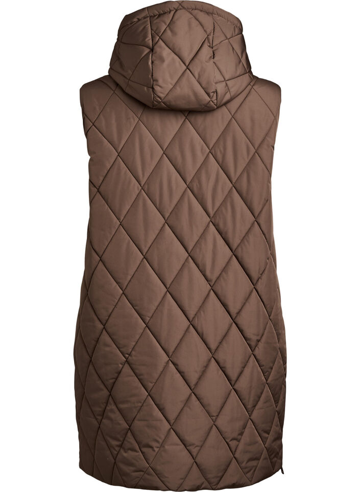 Halflang gewatteerd gilet met capuchon, Bruin, Packshot image number 1