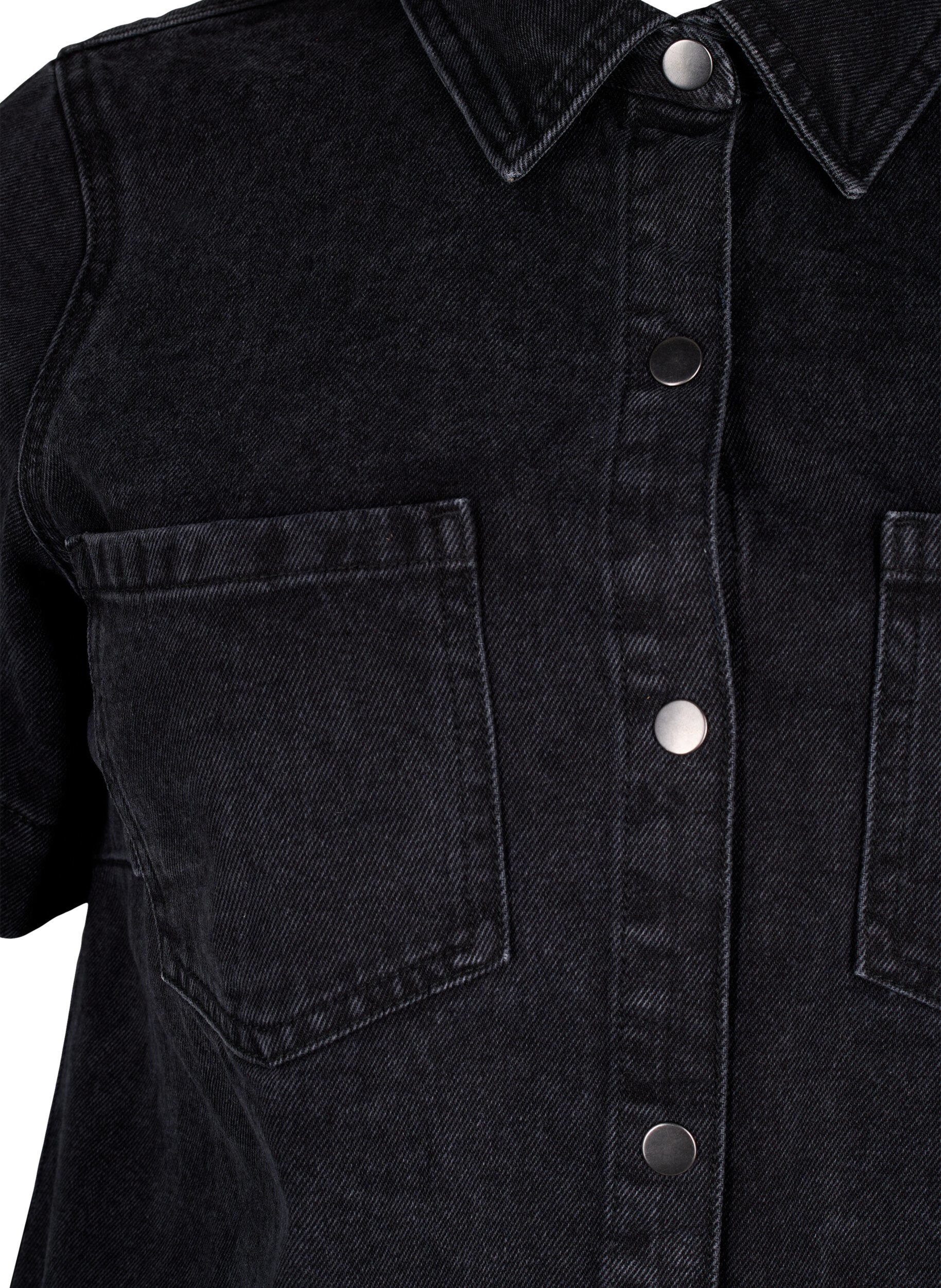 Zizzi Lang denim shirt met korte mouwen, Grey Washed, Packshot image number 2