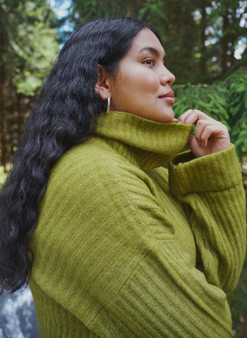 Gebreide top met col, Groen, Image