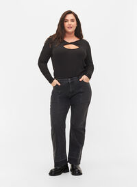 Wijd uitlopende jeans met hoge taille, Grey Denim, Model