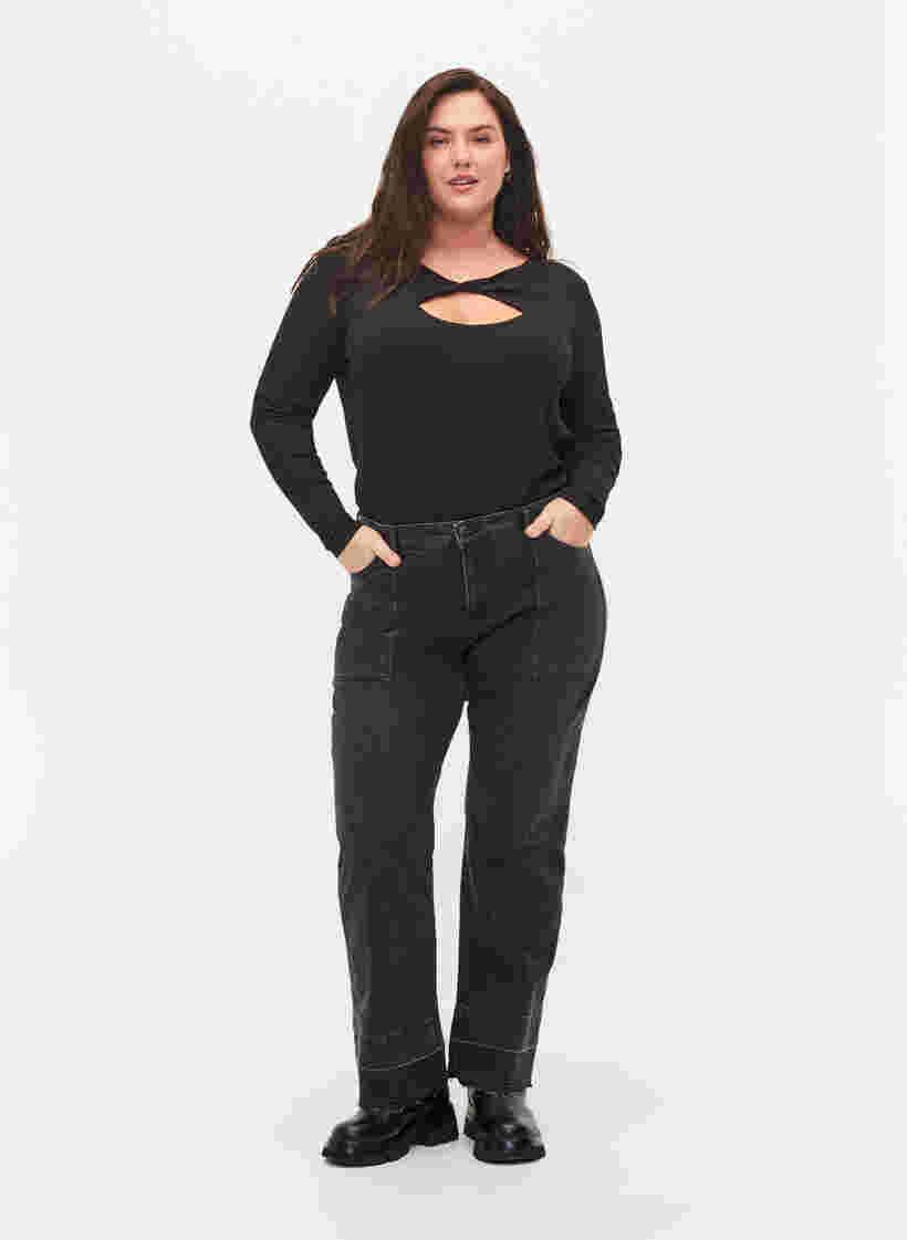 Wijd uitlopende jeans met hoge taille, Grey Denim, Model image number 0