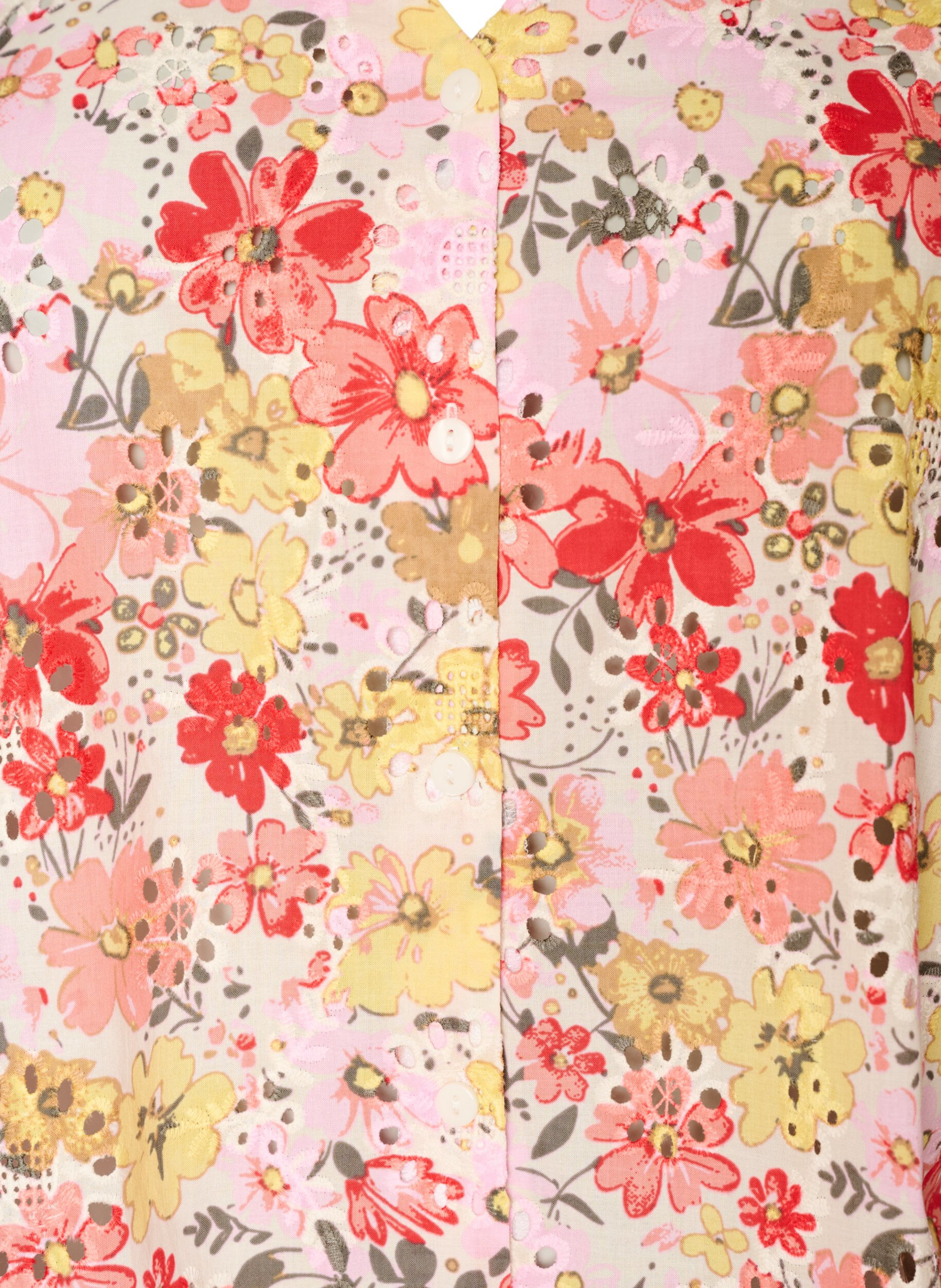 ZizziBloemenblouse met broderiegatwerk en V-hals, Roze, Packshot image number 2