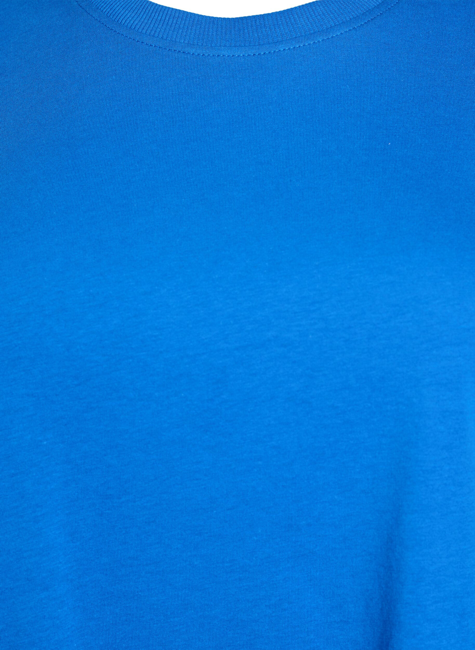 ZizziBasic katoenen T-shirt met ronde hals, Blauw, Packshot image number 2