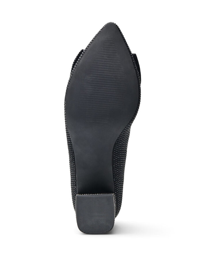 Wide fit - Pumps met strik en strass-steentjes, Zwart, Packshot