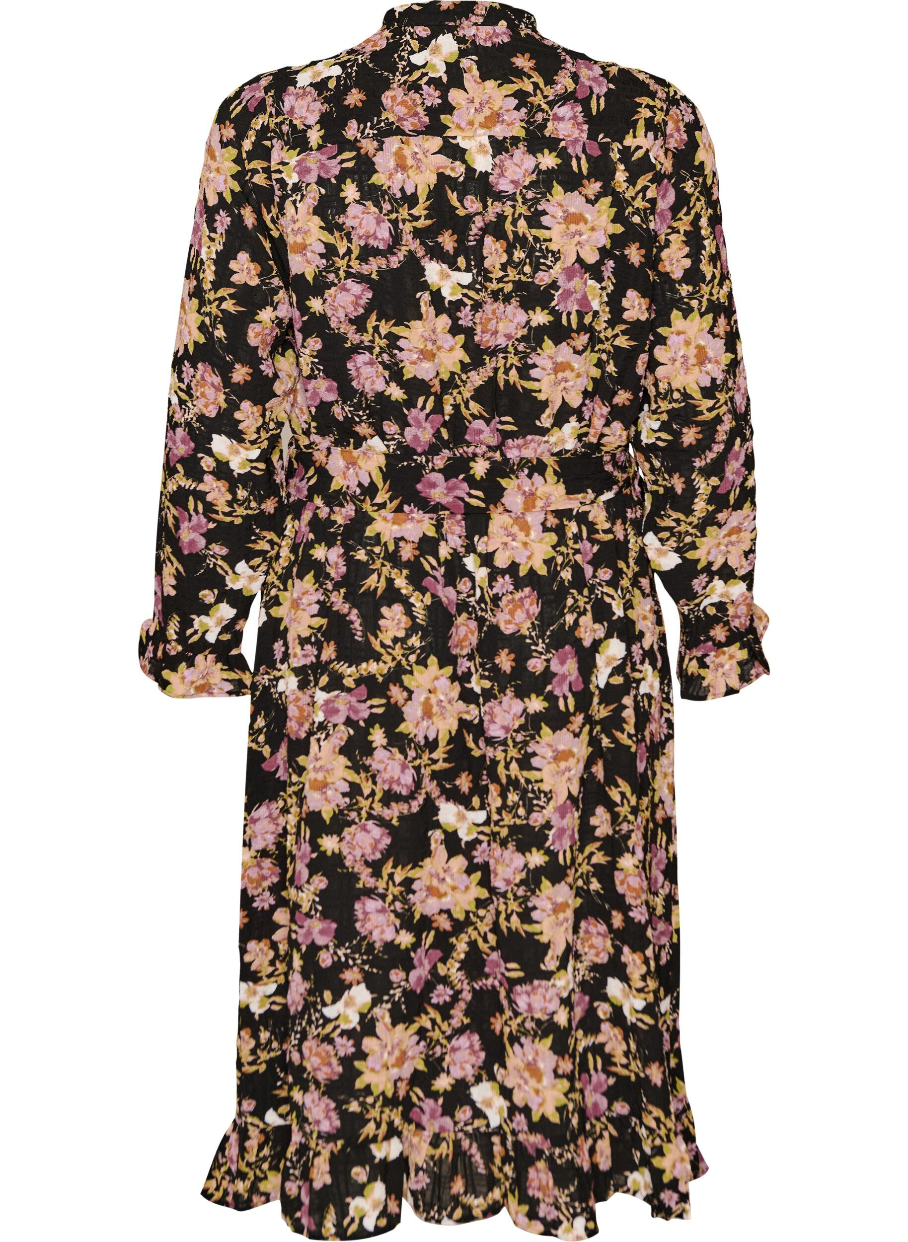 ZizziMidi-jurk met bloemenprint en afneembare strikceintuur, Zwart, Packshot image number 1