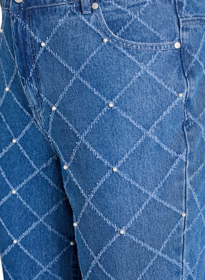 Kiana jeans met een hoge taille en distressed patroon, Blauw, Packshot