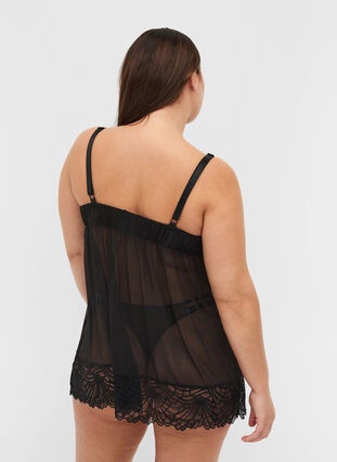 Pyjama jurk in mesh en kant, Black, Model image number 1