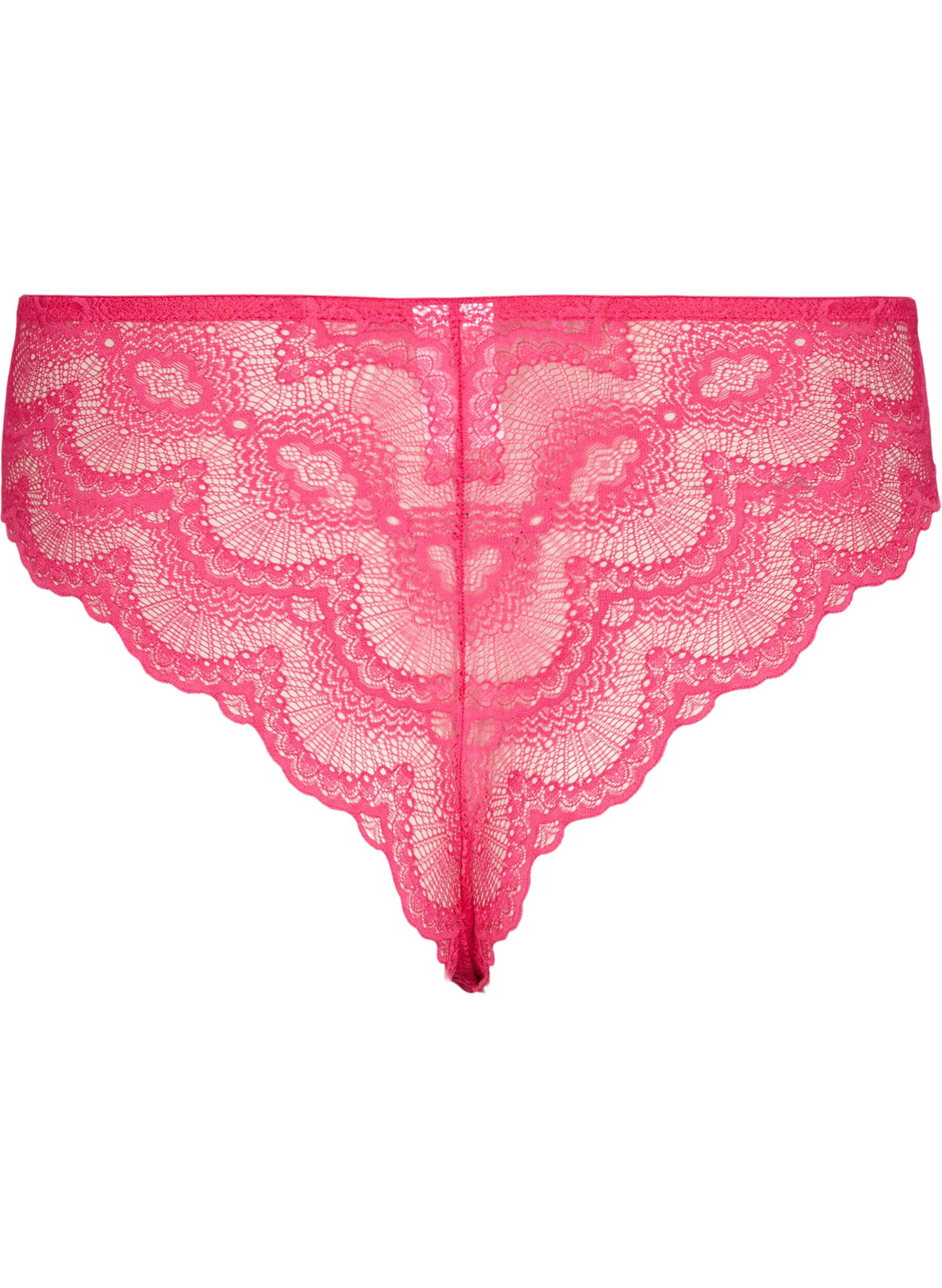Zizzi Braziliaans slipje van kant met normale taille, Roze, Packshot image number 1