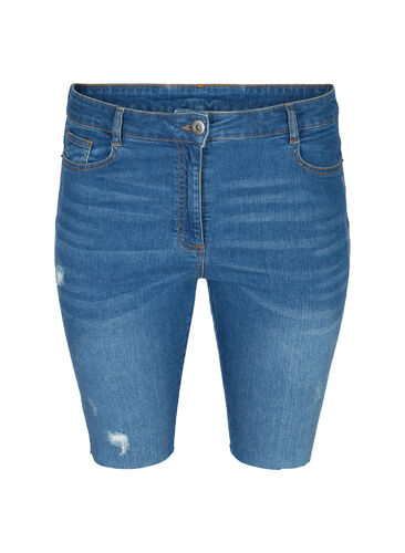 Denim shorts met zakken en ruwe rant, Blue denim, Packshot image number 0