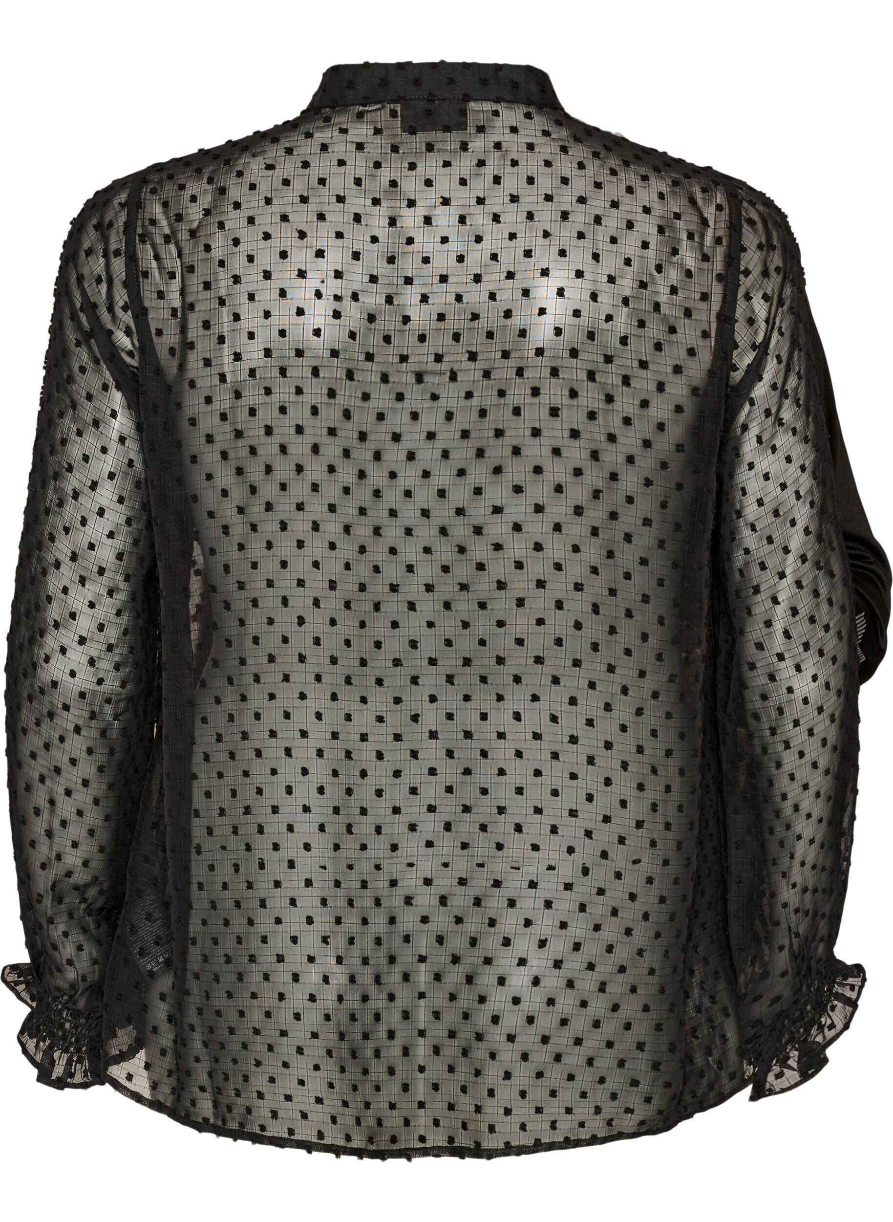 ZizziOverhemdblouse met kanten inzet en stippenpatroon, Zwart, Packshot image number 1