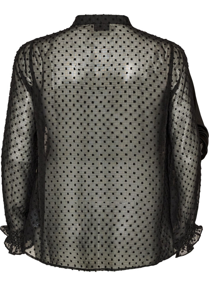 Overhemdblouse met kanten inzet en stippenpatroon, Zwart, Packshot image number 1