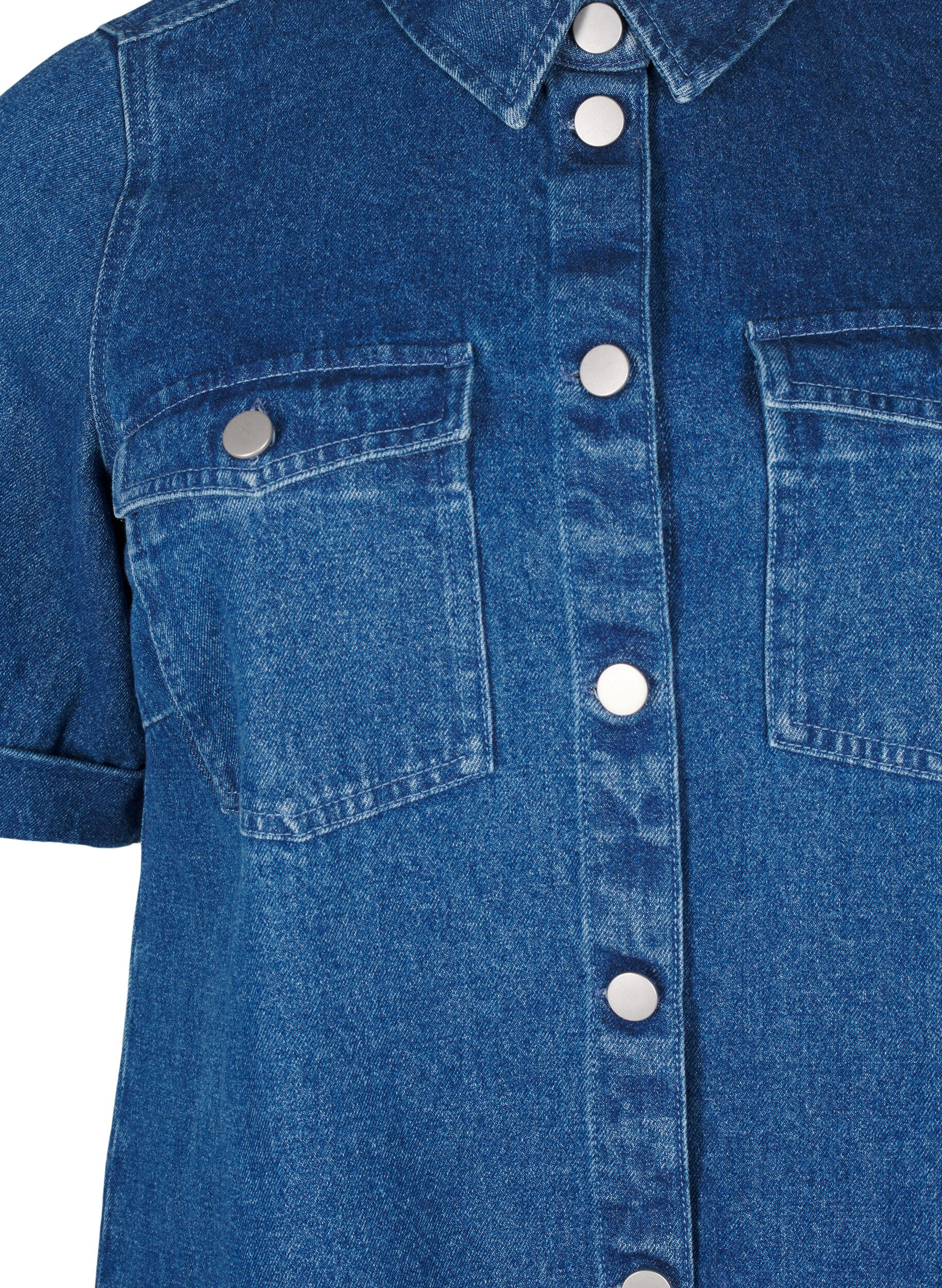 Zizzi Denim jurk met korte mouwen en knopen, Blauw, Packshot image number 2