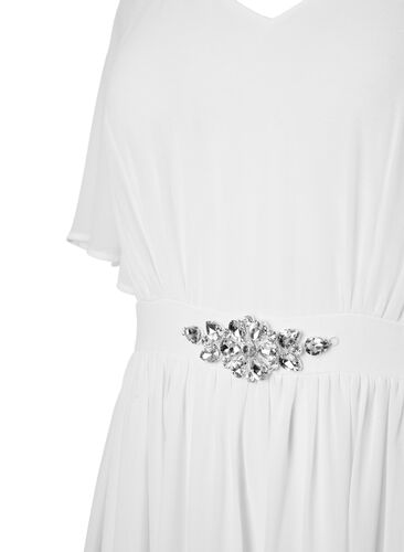 Maxi jurk met drapering en korte mouwen, Bright White, Packshot image number 2