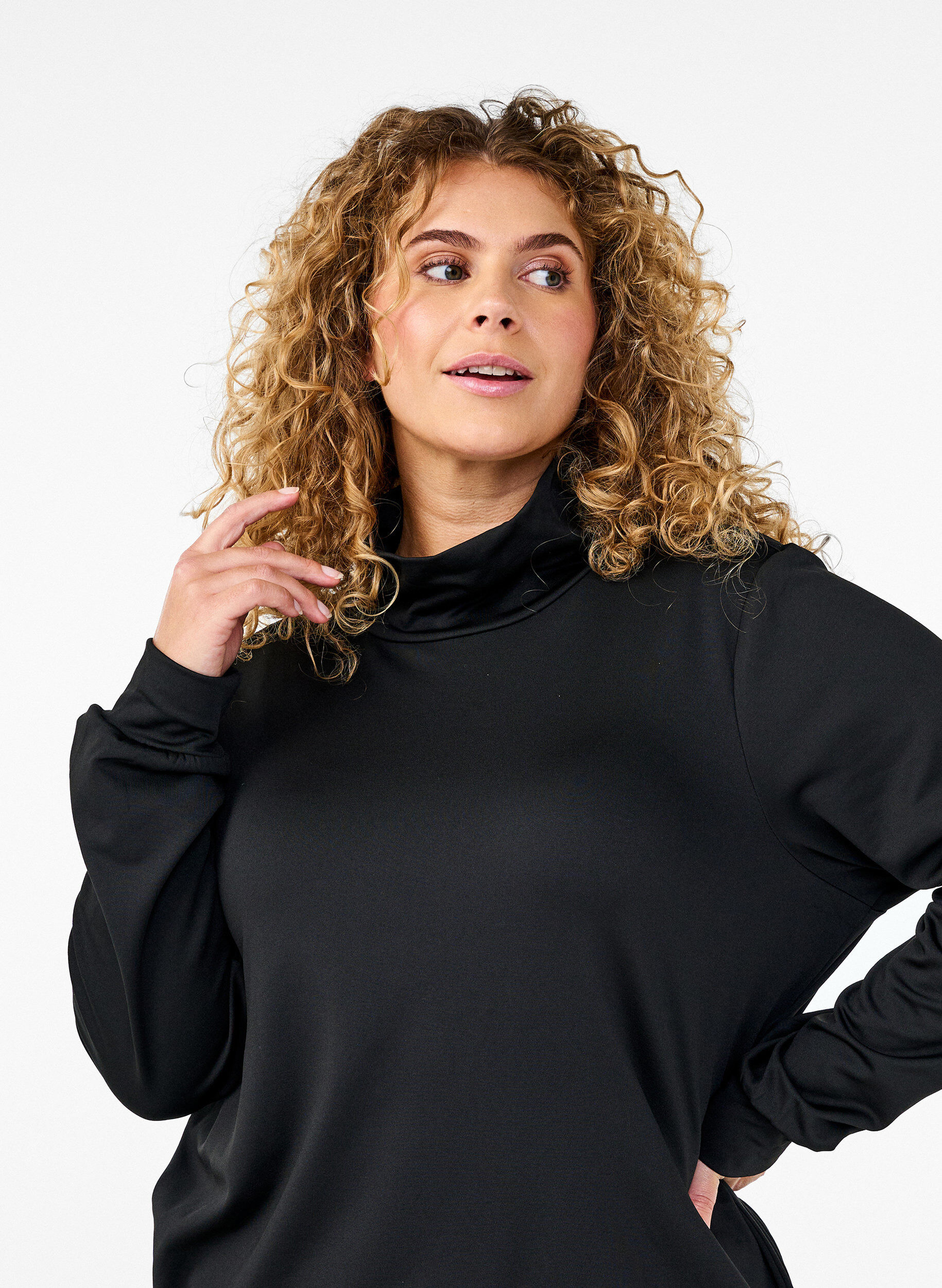 Zizzi Workout top met hoge hals, Black, Model image number 2