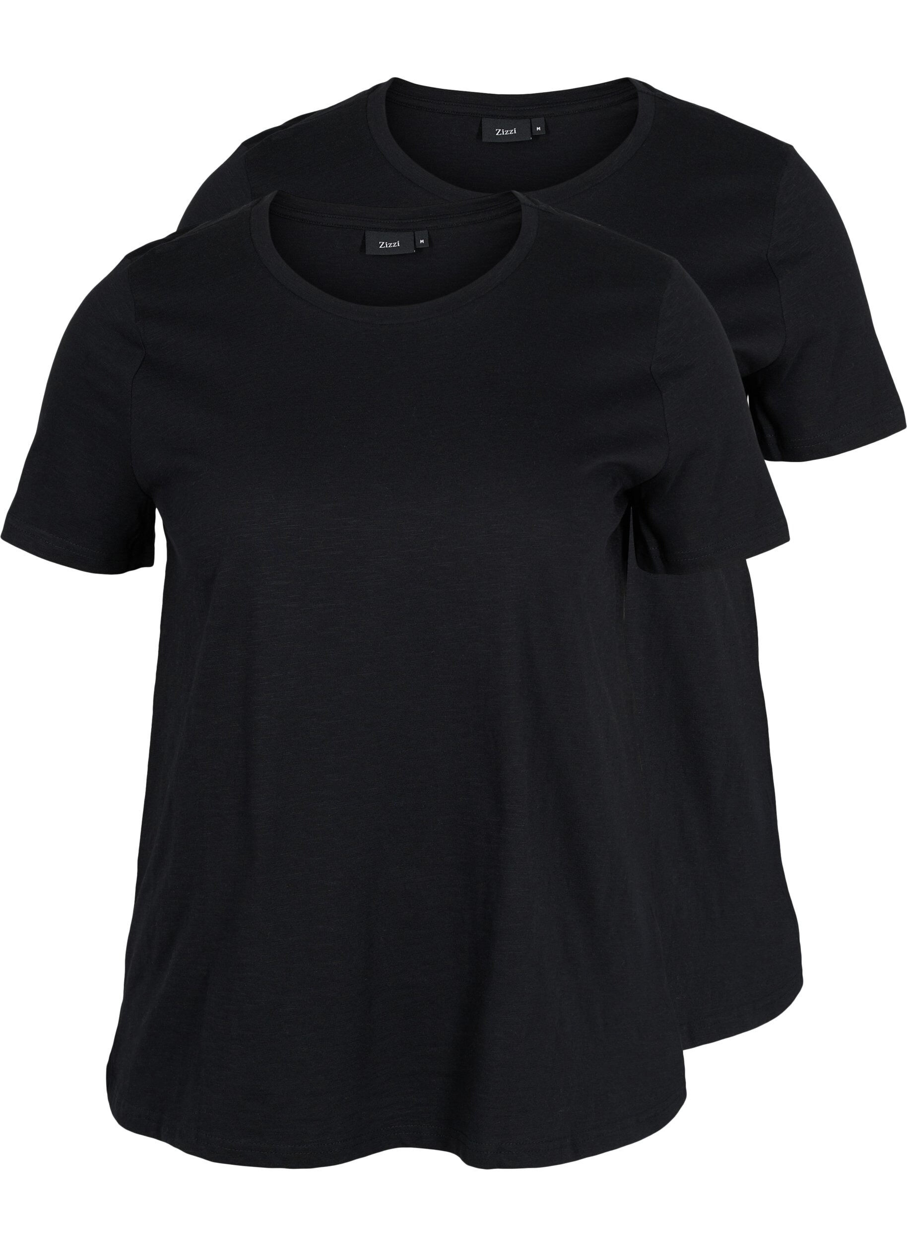 Zizzi Set van 2 basic t-shirts in katoen, Black/Black, Packshot image number 0