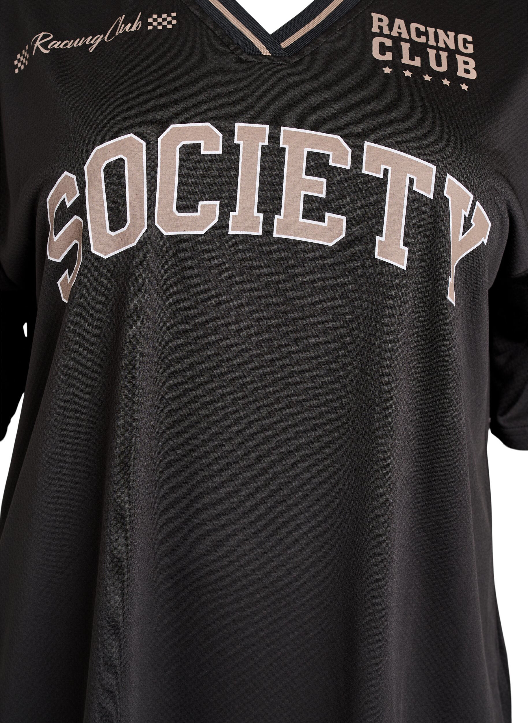 Zizzi Sportief T-shirt met V-hals en raceprint, Zwart, Packshot image number 2