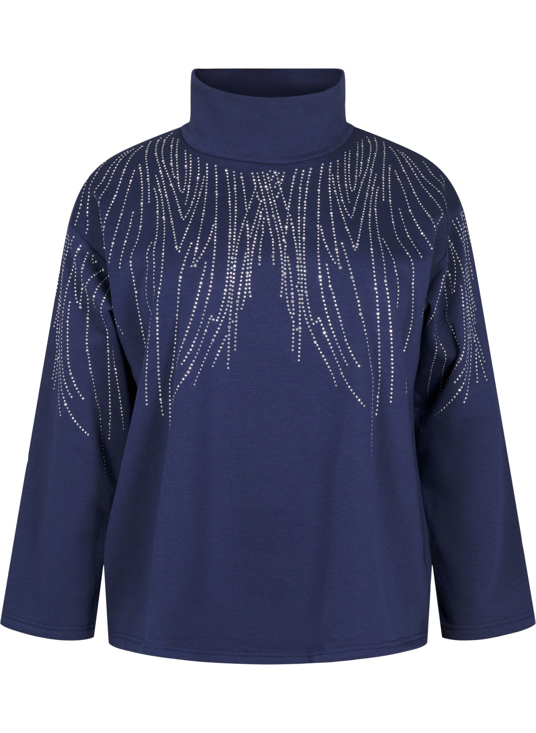 Zizzi Sweatshirt met een hoge hals en strass-steentjes, Naval Academy, Packshot image number 0