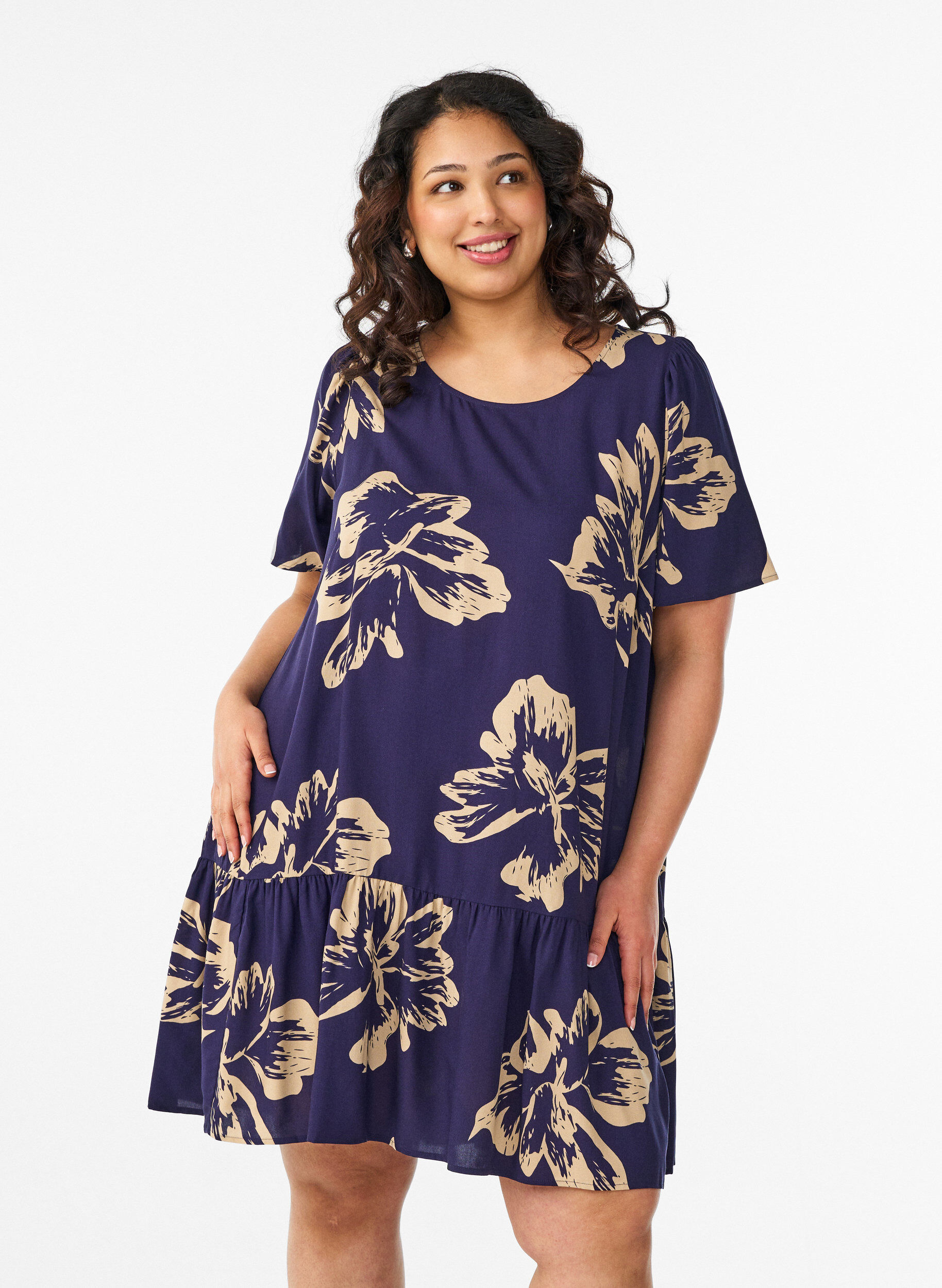 ZizziJurk van viscose met coupenaad, Blauw, Model image number 0
