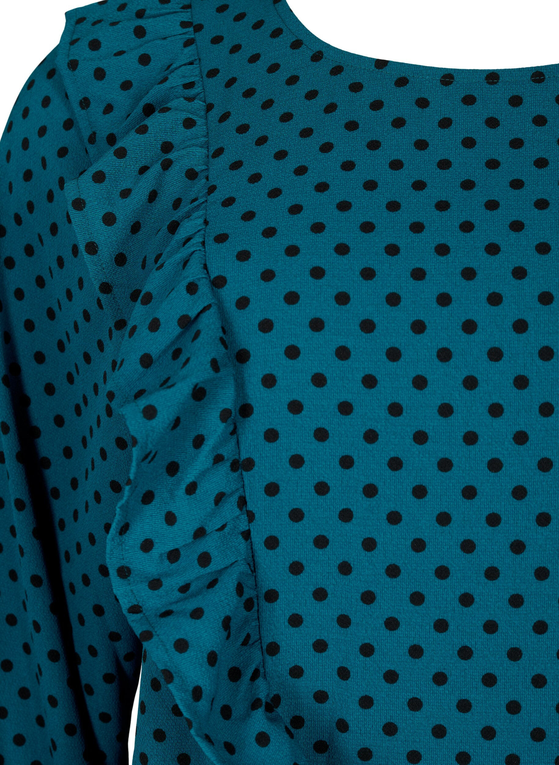 Zizzi Blouse met lange mouwen en ruches, Shaded Spruce Dot, Packshot image number 2