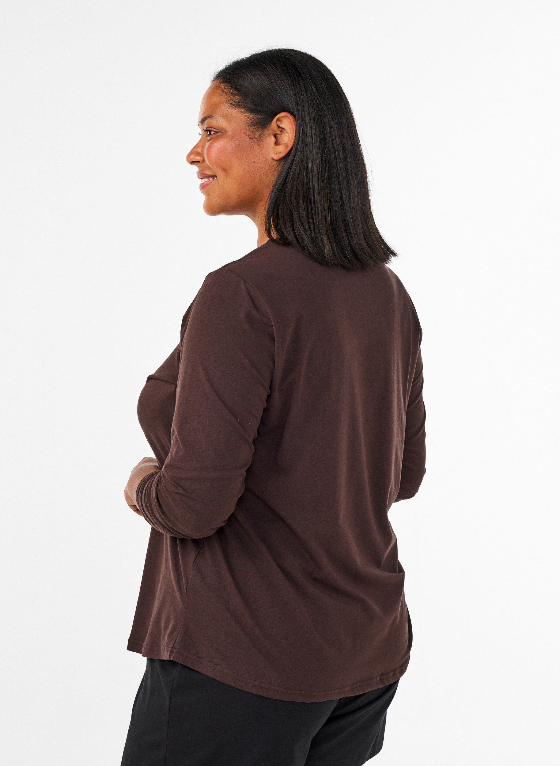 ZizziKatoenen pyjama top met hartjesprint, Bruin, Model image number 2