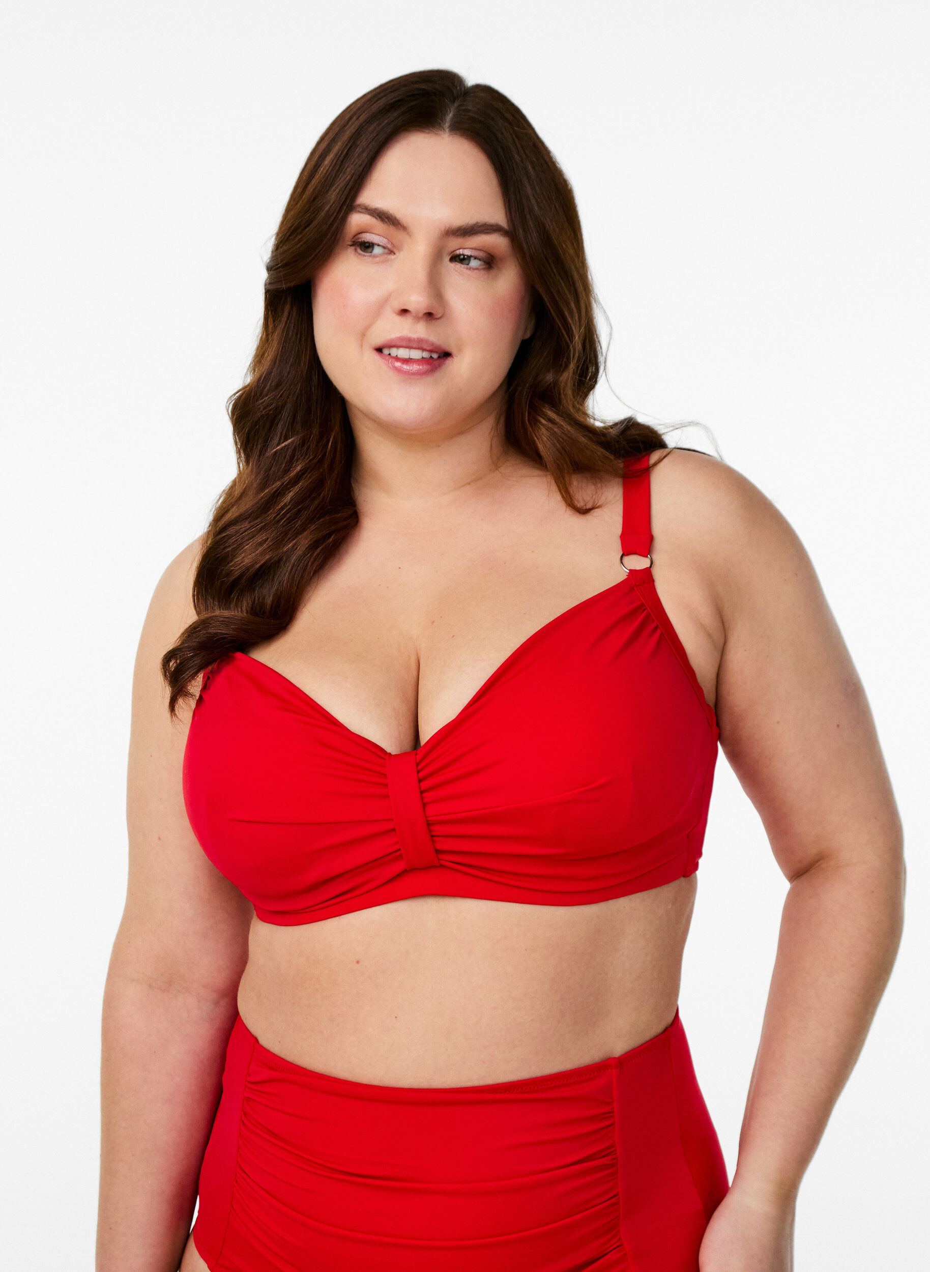 Zizzi Bikini-bh met beugel en drapering, Rood, Model image number 0