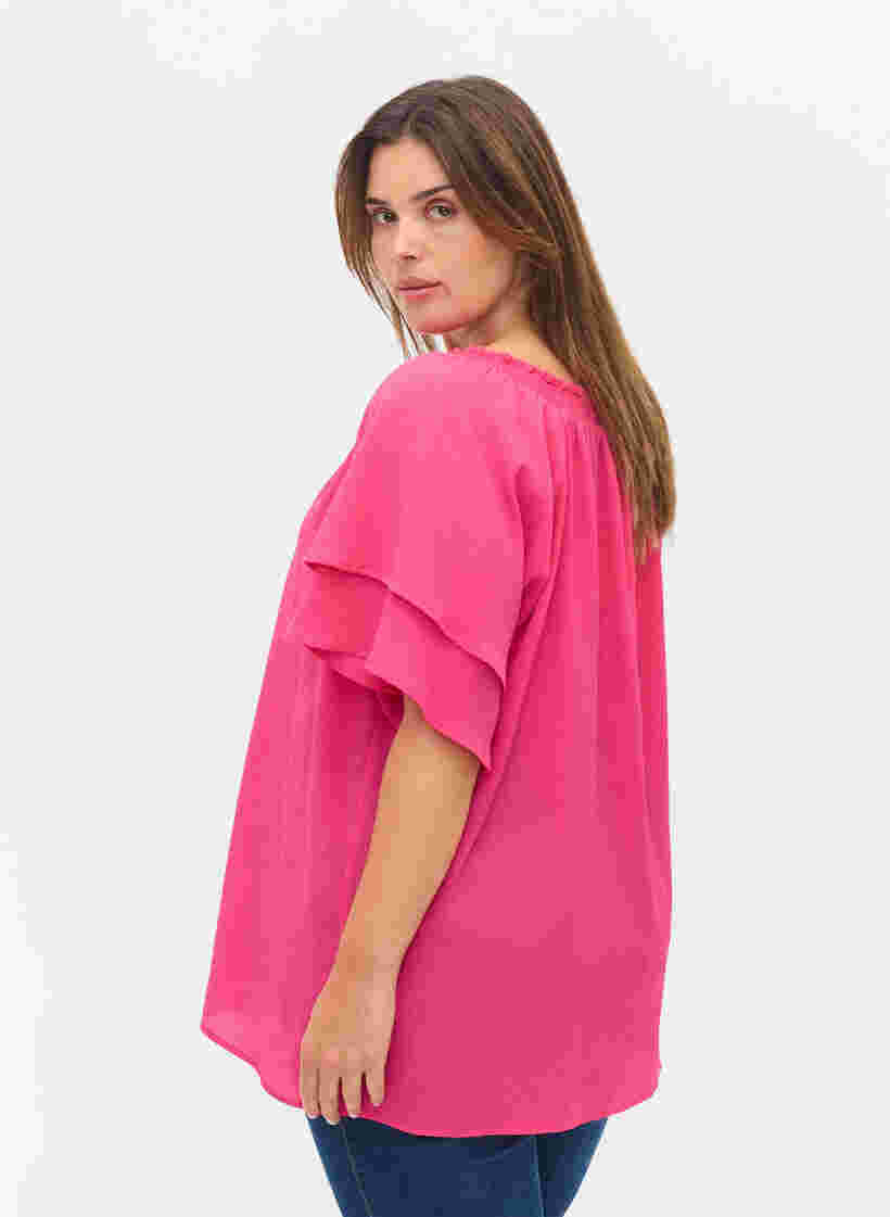 V-hals blouse met korte mouwen, Fuchsia Purple, Model image number 1