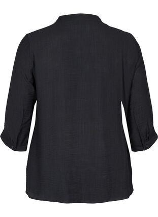 Viscose blouse met 3/4 mouwen en kant detail, Black, Packshot image number 1